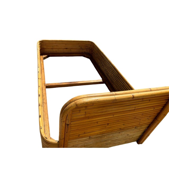 1940s Restored Paul Frankl Style Mid-Century Stacked Rattan Bed Single Size Bed Frame For Sale - Image 5 of 5