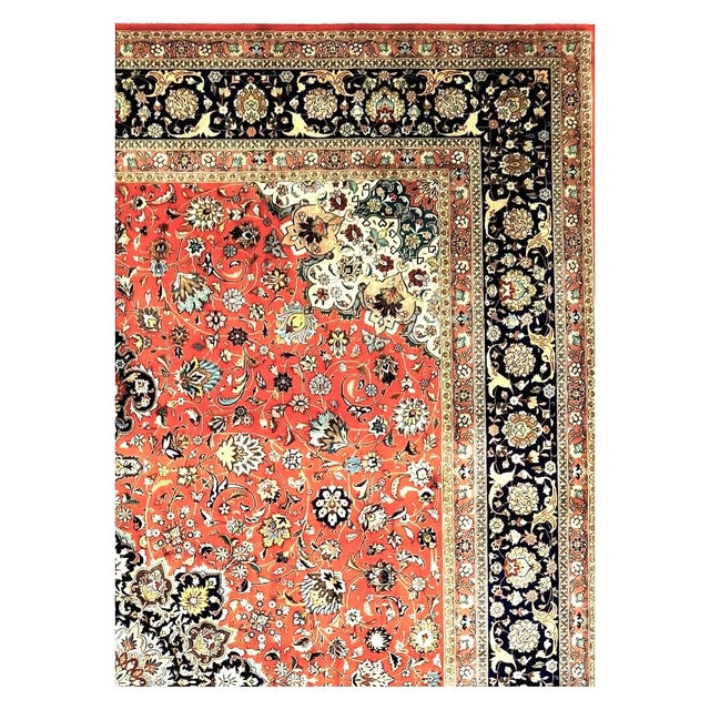 Antique Persian Tabriz Wool 10x13 Rust, Navy & Ivory Handmade Area Rug #1143224 For Sale In Houston - Image 6 of 9