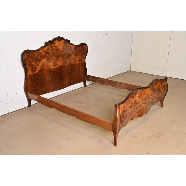 Rococo Antique Italian Louis XV Burl Wood Queen Size Bed, Circa 1900 For Sale - Image 3 of 10