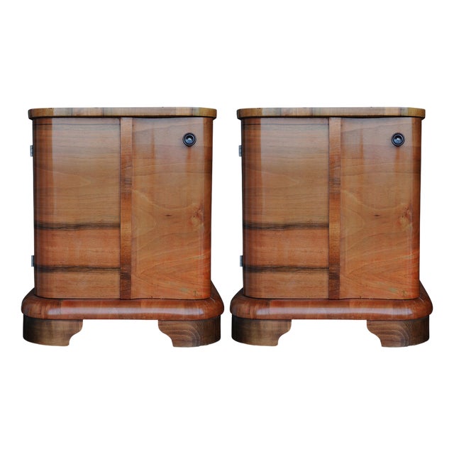 Art Deco French Cloud Walnut Bedside Cabinets with Inner Shelf, 1920s, Set of 2 For Sale