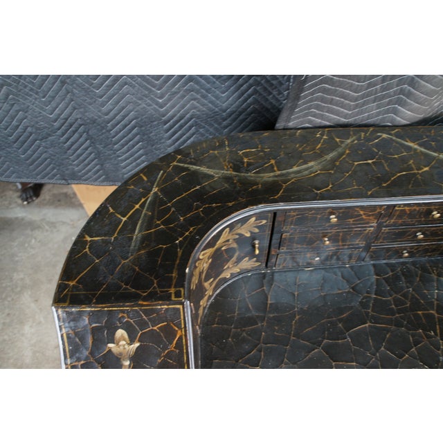Vintage Black Lacquer Chinoiserie Carlton House Neoclassical Writing Desk For Sale - Image 15 of 17