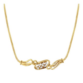 Vintage Diamond Necklace with Flat Fox Chain For Sale