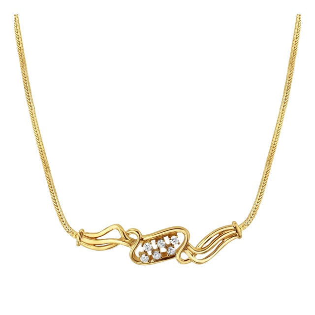 Vintage Diamond Necklace with Flat Fox Chain For Sale