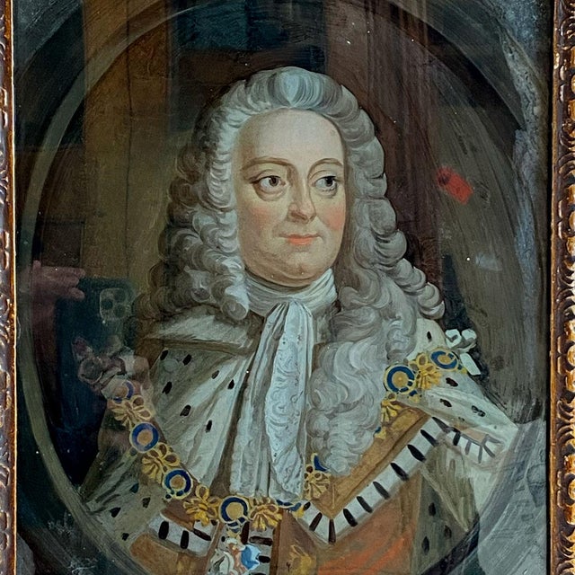 18th Century British School Georgian Reverse Glass Painting, Portrait of King George II For Sale - Image 4 of 11