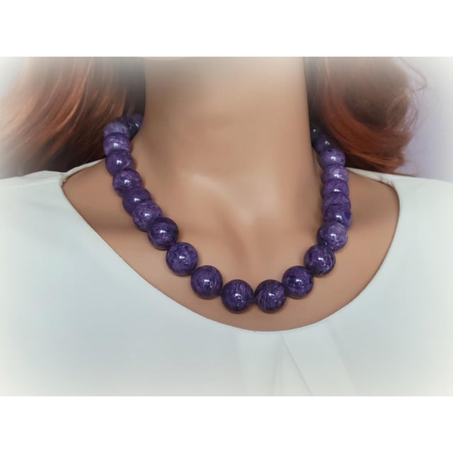 Chatoyant Charoite Necklace With Sterling Silver Charoite Clasp, 20" For Sale - Image 4 of 10