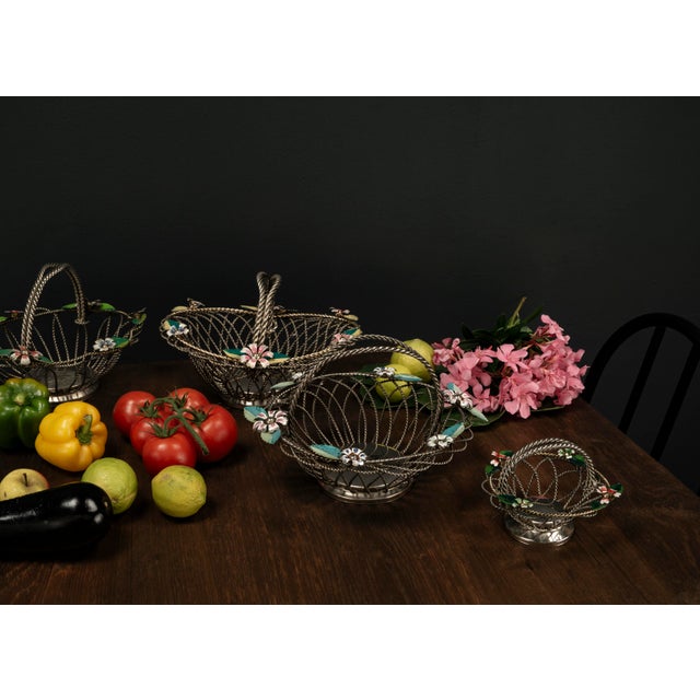 Hollywood Regency Wire Basket with Floral Decor, 1950s For Sale - Image 9 of 10
