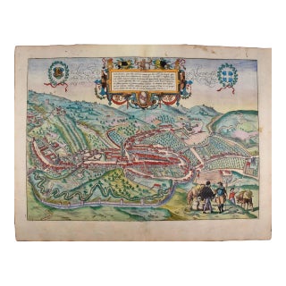 Seravalle, Italy: A 16th Century Hand-Colored Map by Braun & Hogenberg, 1575 For Sale