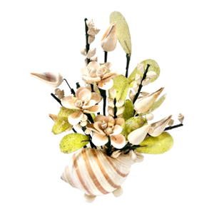 Vintage Shell Sculpture Flower Arrangement in Conch Shell Vase – Mid-Century Coastal Seashell Sculpture