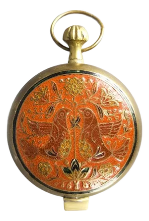 Vintage Brass Enameled Trinket Box With Folk Art Style Birds and Flowers