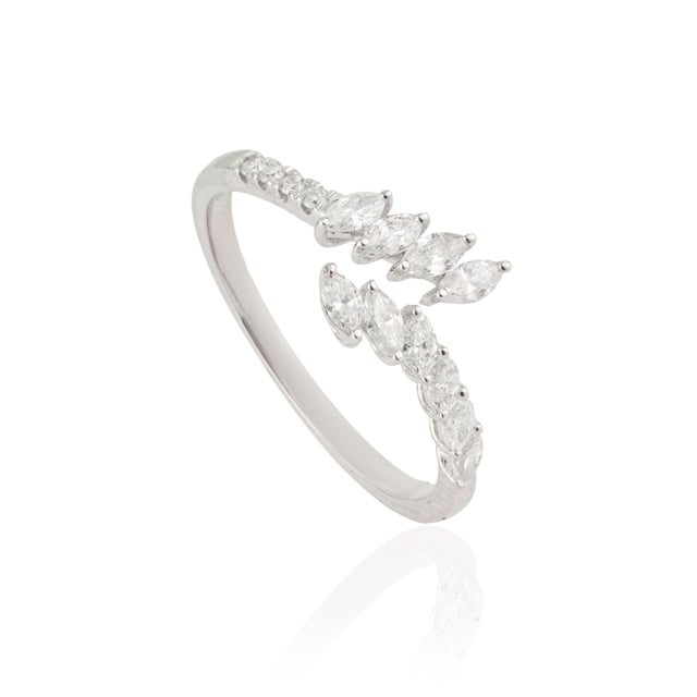 Modernist 14k White Gold Natural Diamond Open Bypass Ring Size 5 For Sale - Image 4 of 18