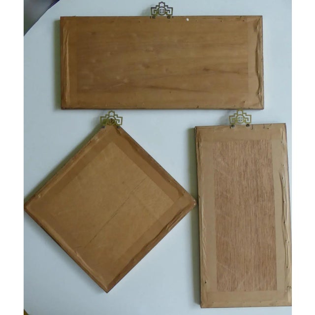 Set of 3 Asian Antique Embroidery Textile Art Framed Early 20th Century China For Sale - Image 11 of 12