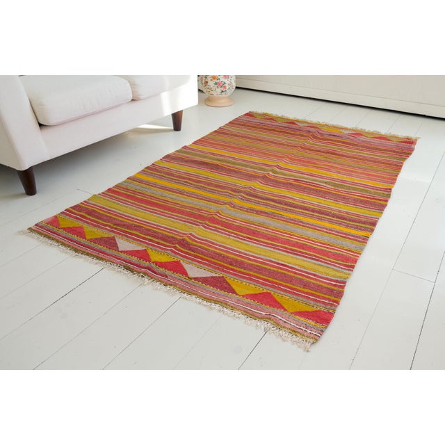 1950s Red, Yellow & Grey Wool Rug For Sale - Image 6 of 10