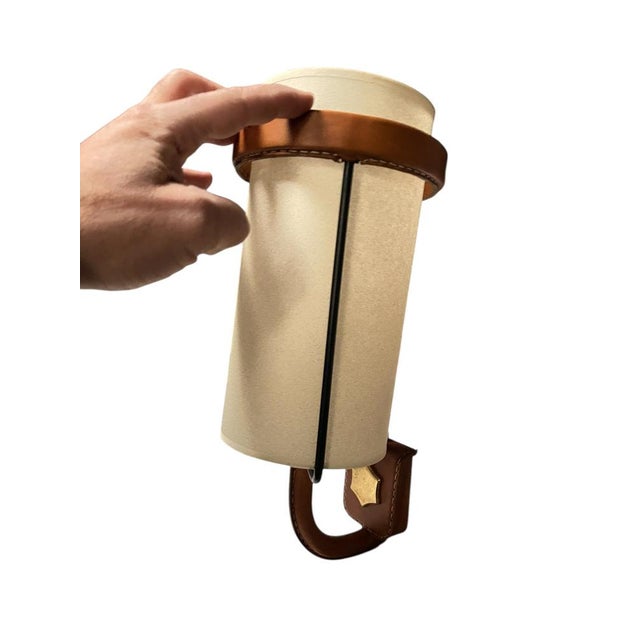Beige Stitched Leather Sconces by Jacques Adnet, 1950s, Set of 2 For Sale - Image 8 of 10