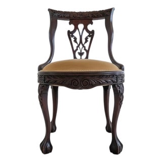 19th C Solid Mahogany Chippendale Chair-Ball Claw Feet-Carved-Antique-Victorian For Sale