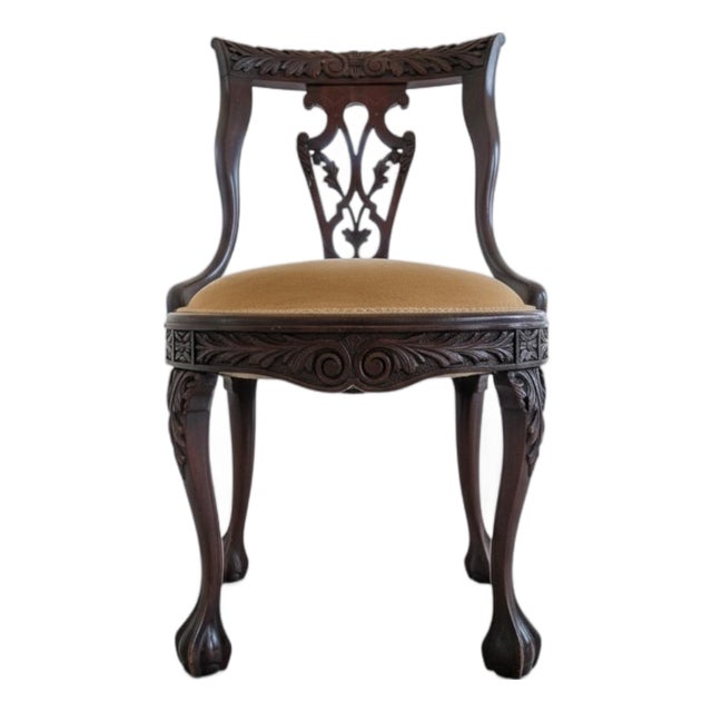 19th C Solid Mahogany Chippendale Chair-Ball Claw Feet-Carved-Antique-Victorian For Sale