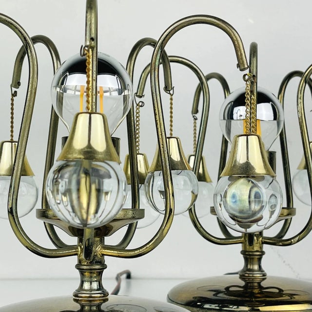 Metal Vintage Glass Ball Table Lamps, Italy, 1960s, Set of 2 For Sale - Image 7 of 14
