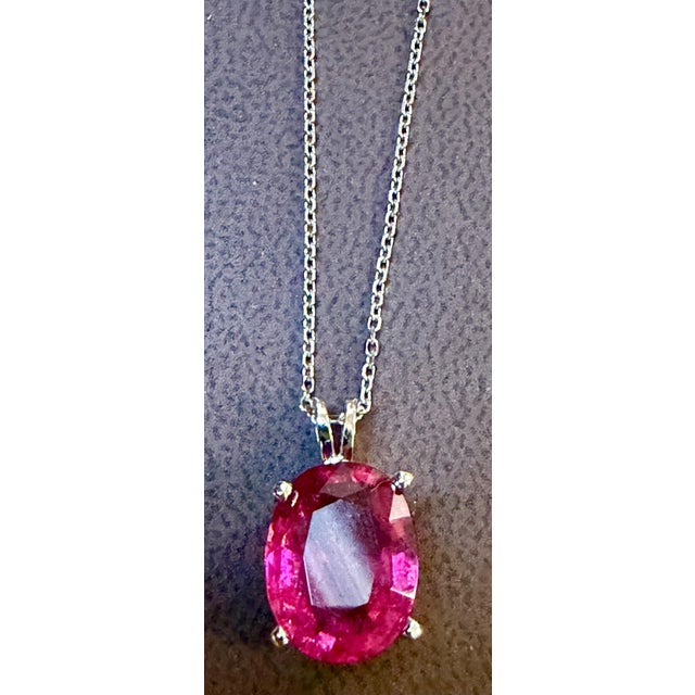 5 Carat Oval Cut Natural Pink Tourmaline 14 Karat White Gold Necklace, 18" Long For Sale - Image 4 of 8