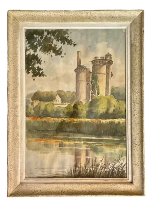 R. Cally, Château de Charles VII in Le Berry, 20th Century, Watercolor