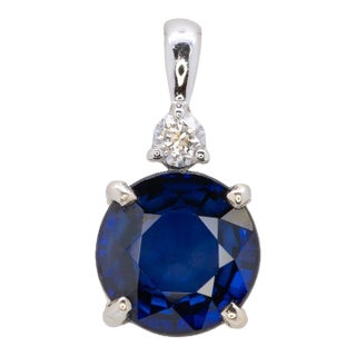 Minimalist Blue Sapphire Pendant With Earth Mined Diamond Accent: Solid 14k Gold For Sale