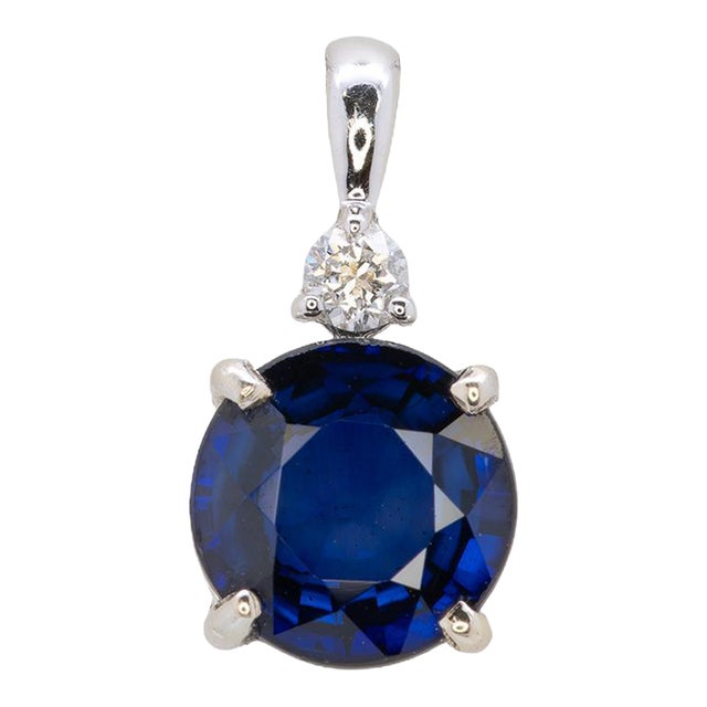 Minimalist Blue Sapphire Pendant With Earth Mined Diamond Accent: Solid 14k Gold For Sale