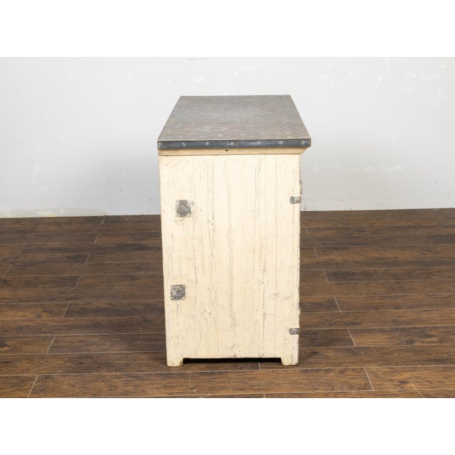 Painted Pine Buffet with Zinc Top and Metal Accents by John Brigham For Sale In Atlanta - Image 6 of 12