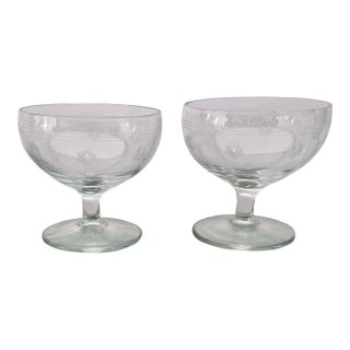 1930s Depression Glass Champagne Coupe Glasses- A Pair For Sale