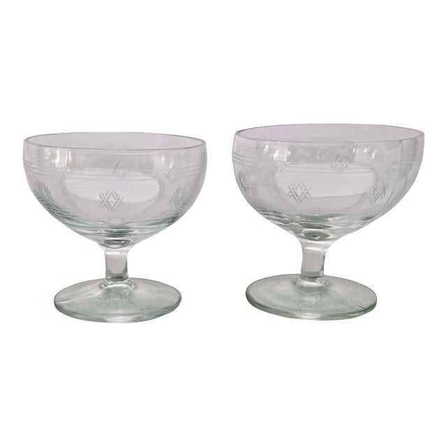 1930s Depression Glass Champagne Coupe Glasses- A Pair For Sale