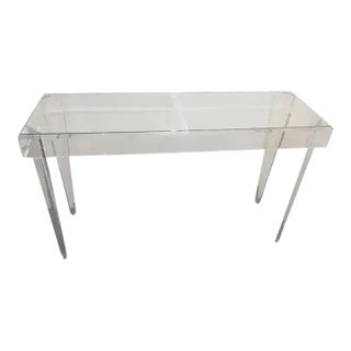 60" Console Table Lucite and Clear Glass Top - Floor Sample33 For Sale