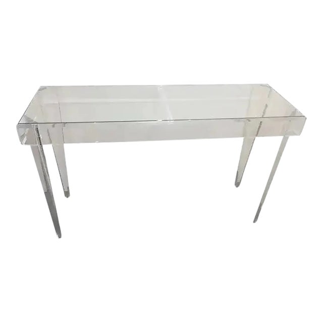 60" Console Table Lucite and Clear Glass Top - Floor Sample33 For Sale
