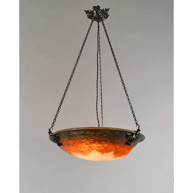 Charles Schneider Large French Art Deco Pendant Light by Le Verre Francais Schneider - 1925 Cameo Chandelier France For Sale - Image 4 of 17