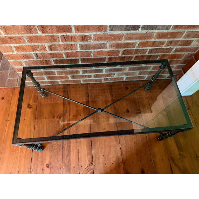 1970s Vintage Brutalist Faux Verdigris Finish Glass Top Coffee Table - Styled After Giacometti For Sale - Image 5 of 5