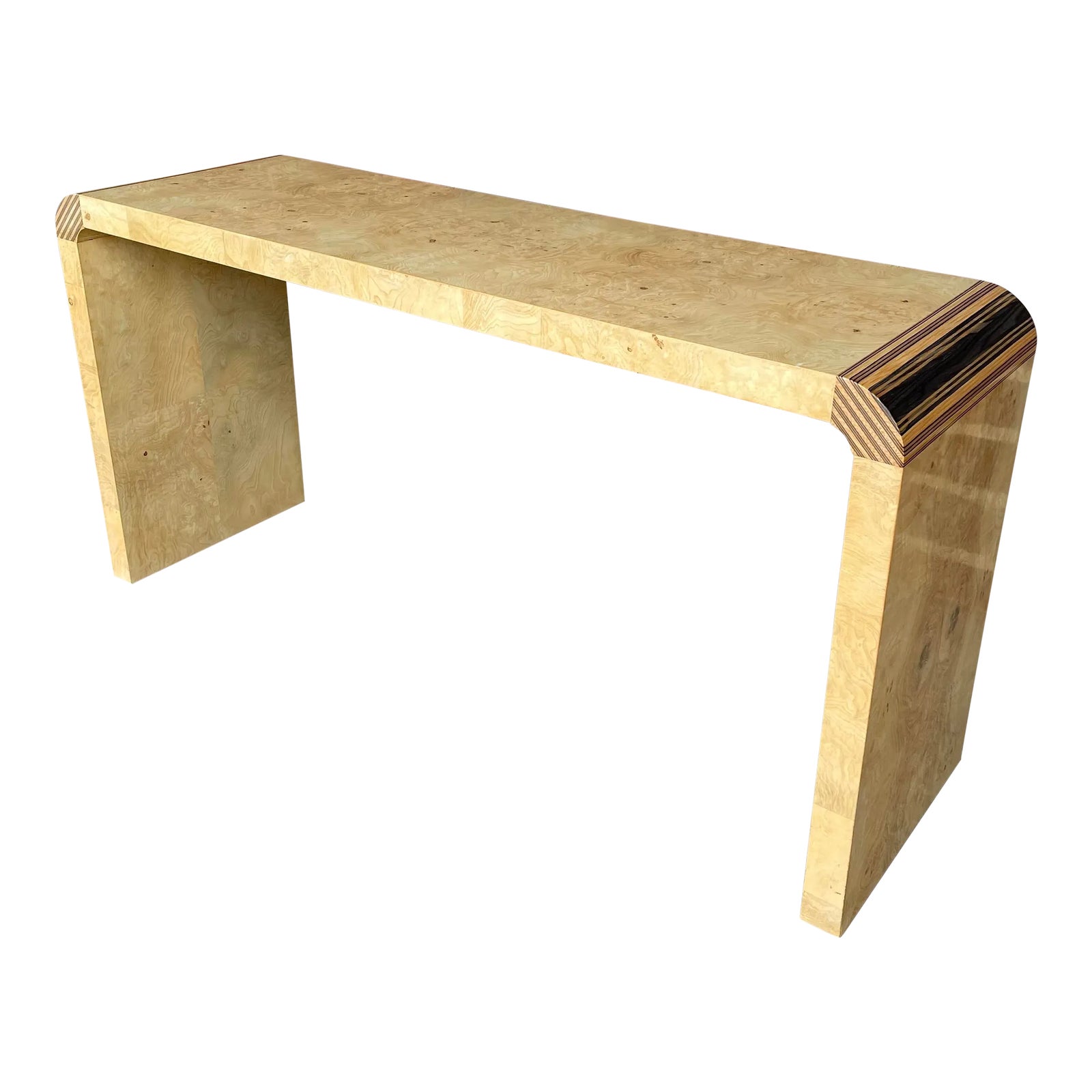 Henredon Scene II Console Table Burled Olive Wood and Zebra Wood