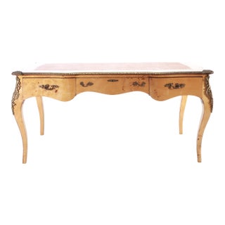 1950s French Louis XV Style Burled Walnut Writing Desk For Sale