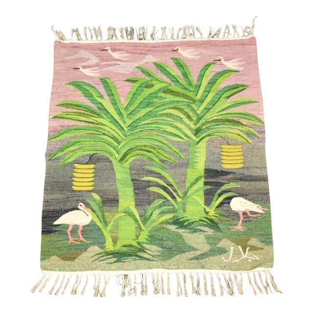 Mid Century Modern Egret Flat Weave Kilim Rug For Sale