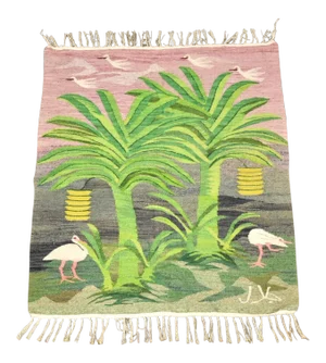 Mid Century Modern Egret Flat Weave Kilim Rug