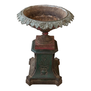 19th Century Victorian Cast Iron Urn With Plinth Base
