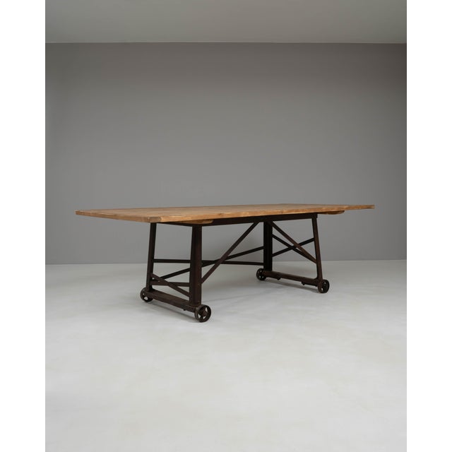 French 1900s French Industrial Table On Wheels For Sale - Image 3 of 10