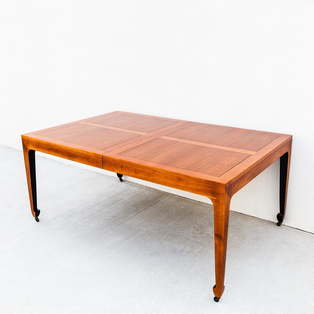1970s Restored Michael Taylor for Baker Walnut & Black Lacquer Extension Dining Table For Sale - Image 18 of 18