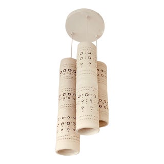 Vintage 1970s Georges Pelletier Three Pendant Ceramic Hand-Carved Chandelier For Sale