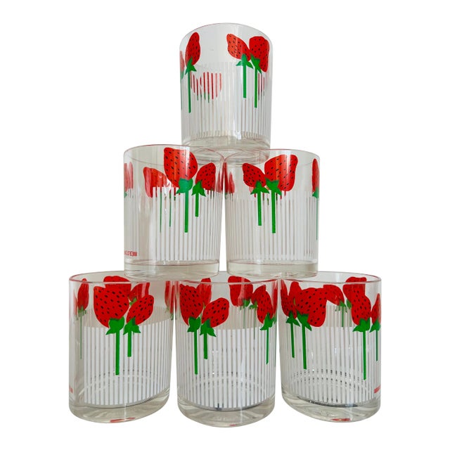 1980s Shatter Proof Strawberry Themed Glassware Set - Set of 6 For Sale