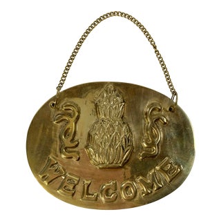 Vintage Brass Pineapple Welcome Plaque For Sale