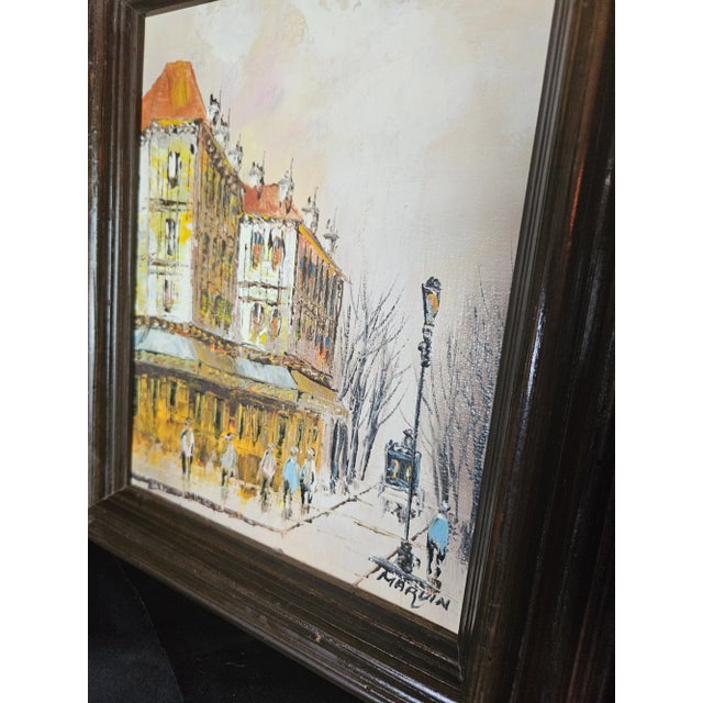 " Vintage Oil Painting Impressionism Signed Marvin, French Street Art Rainy Day, Framed 1965