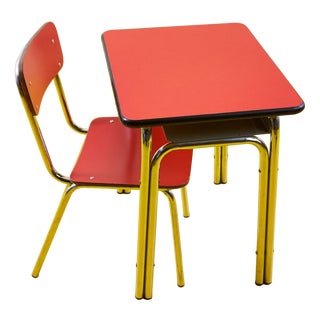 Vintage Red Desk and Chair, Set of 2 For Sale