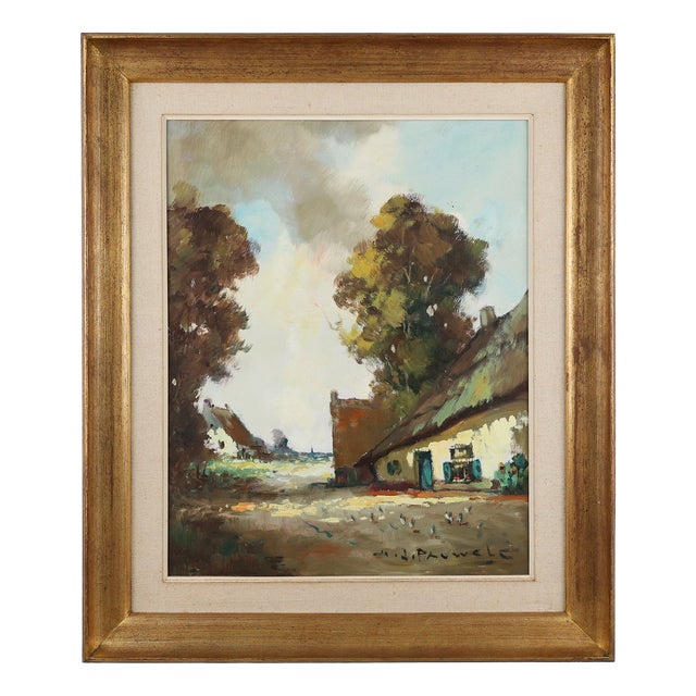 Jos Pauwels, Farm Scene, 1950s, Oil on Canvas, Framed For Sale