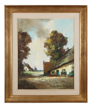 Jos Pauwels, Farm Scene, 1950s, Oil on Canvas, Framed