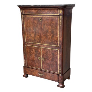 19th Century Empire Drop-Front Oak Secretary Desk or Abattant, Chest France For Sale