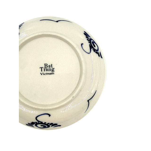 Ceramic Set of 4 Bat Trang Vietnamese Ceramic Dessert/Salad Plates With Blue & White Lotus Floral Motifs For Sale - Image 7 of 8
