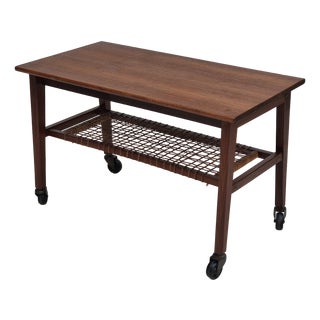 Danish Rattan & Teak Side Table, 1970s For Sale