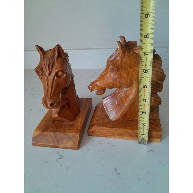Vintage MCM Exquisite Beechwood Hand Carved Horse Head Bookends-Pair For Sale - Image 6 of 8