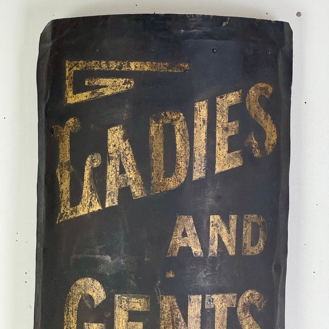 Rare to Market Civil War Era Metal Sign Advertising "Ladies and Gents Dinning Room" in Black & Gold For Sale - Image 4 of 11